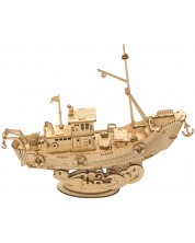 Puzzle 3D din lemn Robo Time din 104 de piese - O navă de pescuit -1